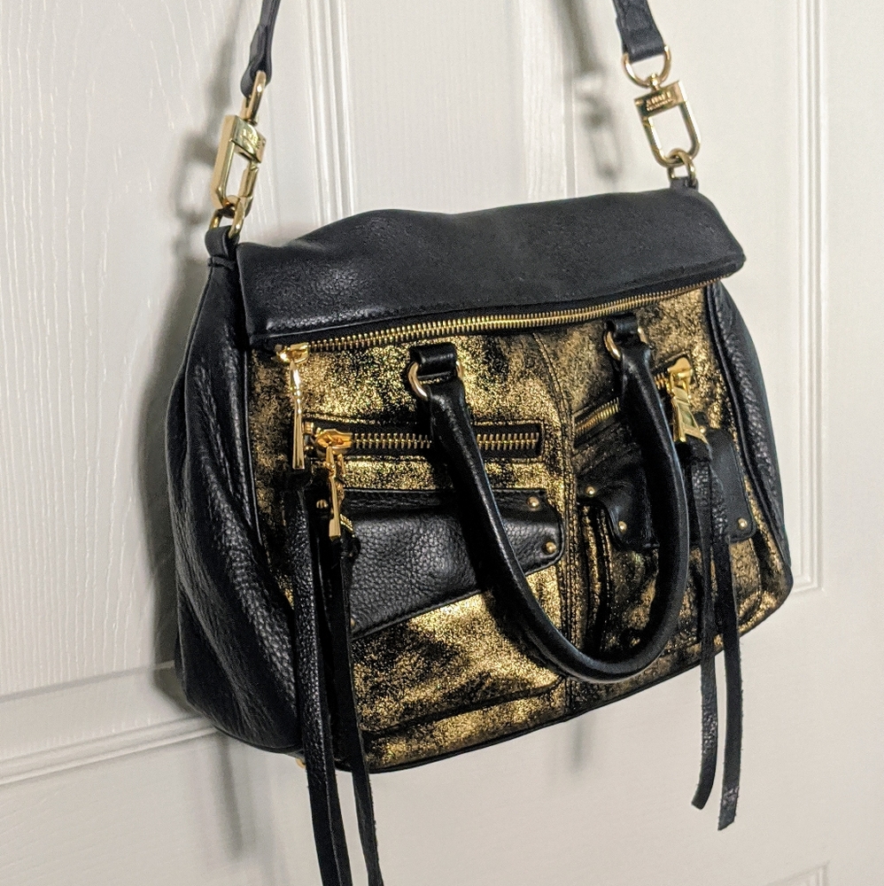 Aimee Kestenberg Black and Gold Leather Satchel